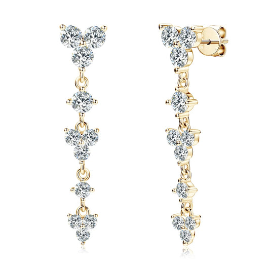 Women's 925 Silver Moissanite Long Drop Studs   Earrings