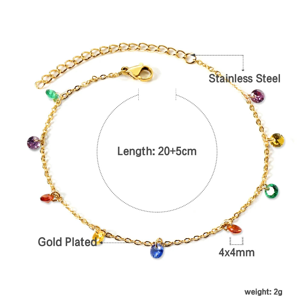 Stainless Steel Anklet for Women Cubic Zirconia Crystal Charm.