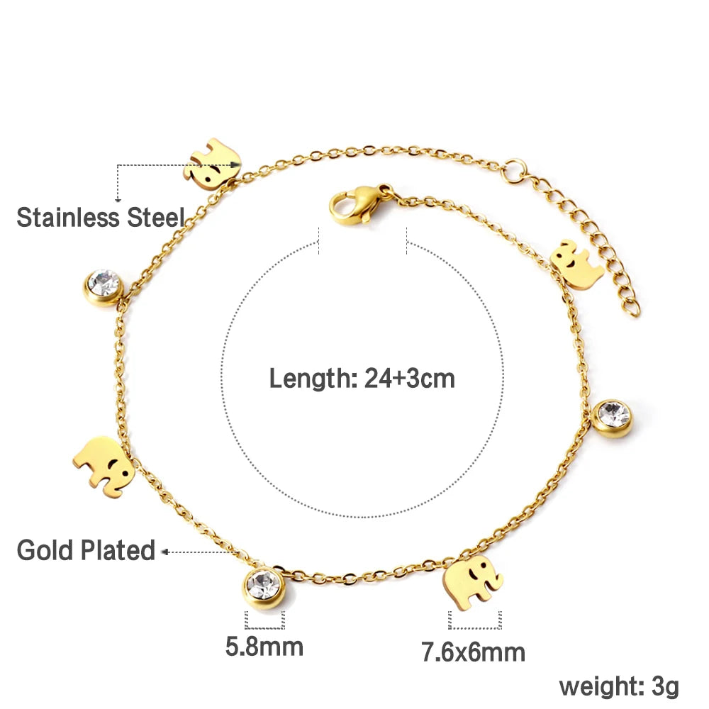 Heart Charm With Crystal Anklets for Women Stainless Steel Bracelet.