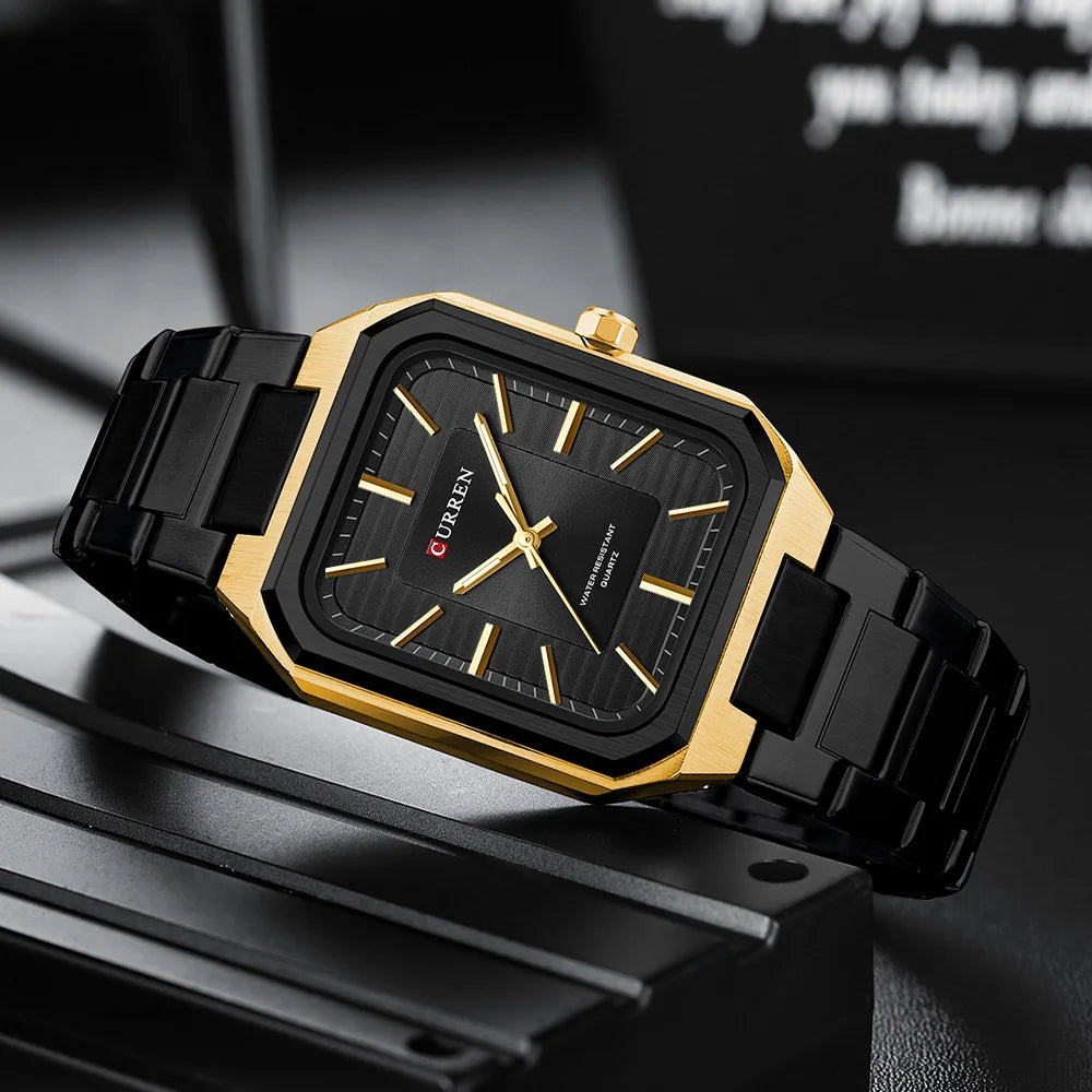 Mens Stainless Steel Rectangle Dial Quartz  Luminous Watch
