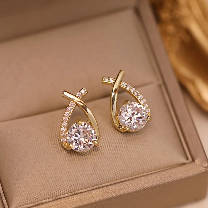 Silver Stud Earrings Moissanite Fishtail Cross Earrings