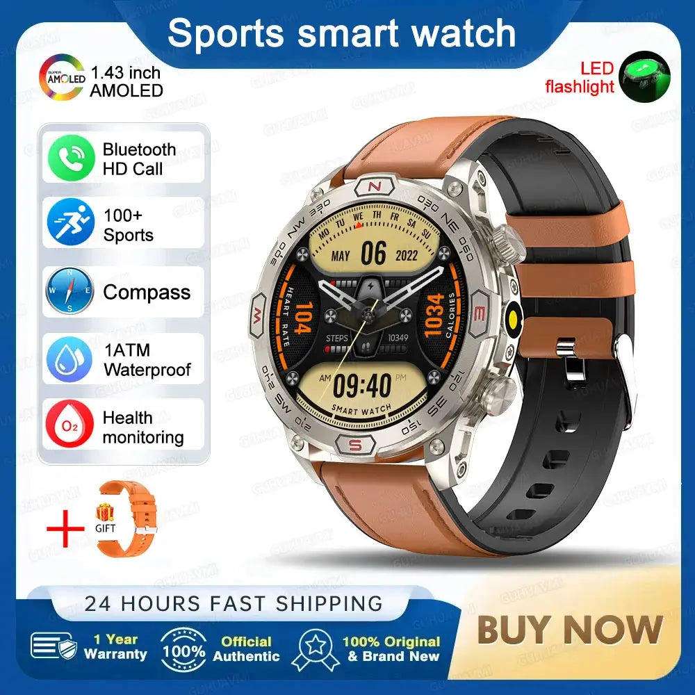 Smart Watch Mens 1.43-Inch HD AMOLED Screen GPS Compass Bluetooth. fashion smart Watch,Fit Bit Mens Watch,Mens Smart Watch