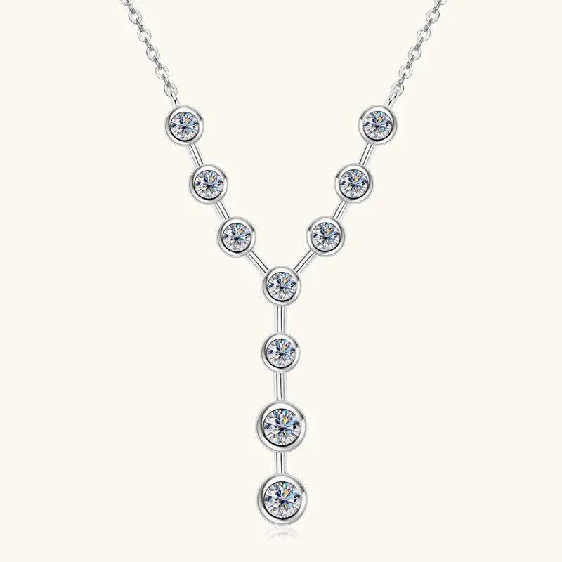 18k Gold Plated 7 stone Y Shape Moissanite Diamond Necklace