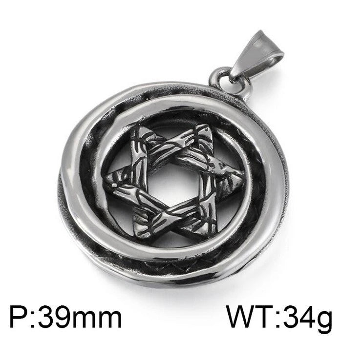 Men's Stainless Steel Chain Link Fashion Hexagram Necklace