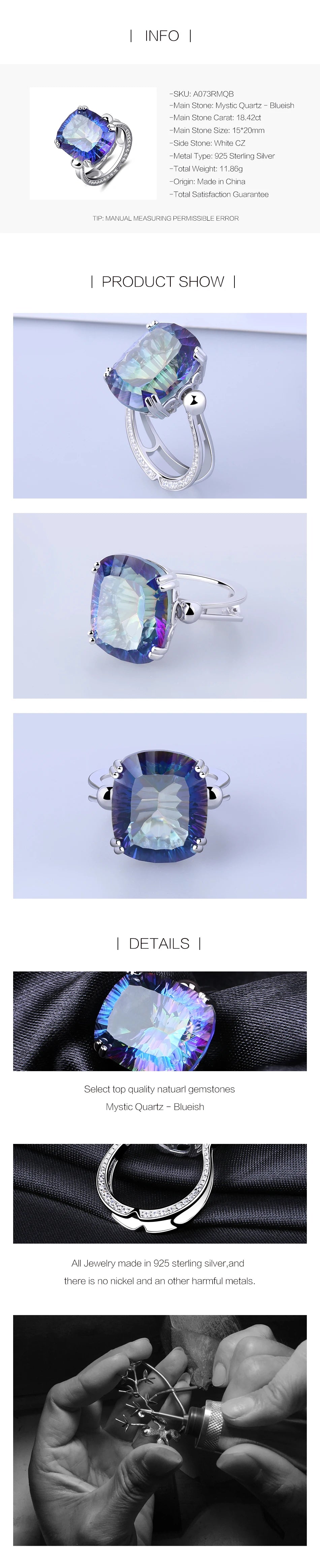 18.42Ct Rainbow Fire Mystic Topaz Ring For Women 925 Sterling Silver.