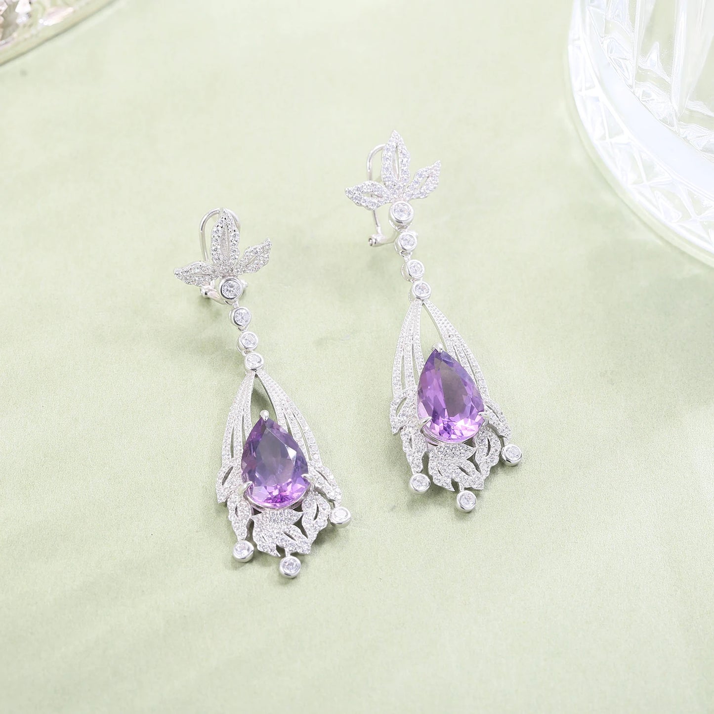 Amethyst Statement Earrings in 925 Sterling Silver Chandelier Earrings