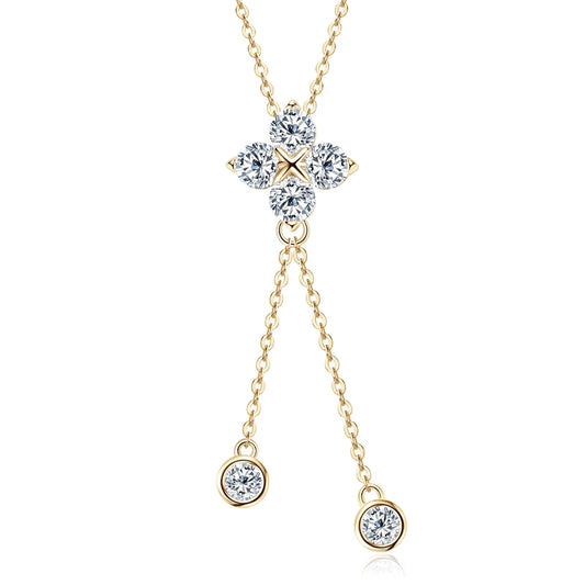 Womans Silver Moissanite Four Leaf Clover Pendant Necklace