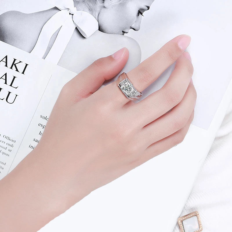 Mens 925 Sterling Silver Engagement Moissanite Ring