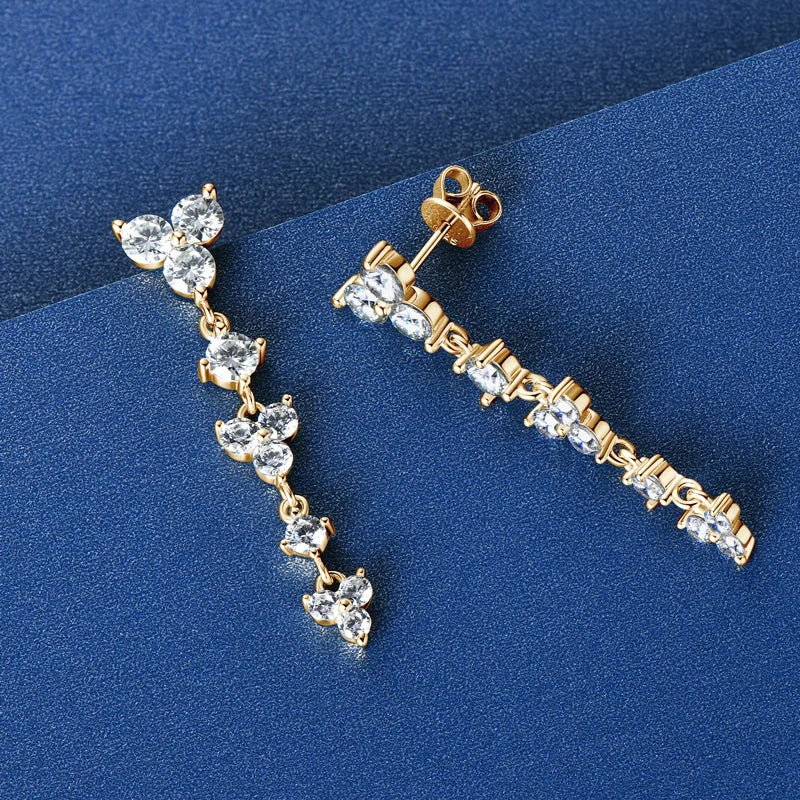 Women's 925 Silver Moissanite Long Drop Studs   Earrings