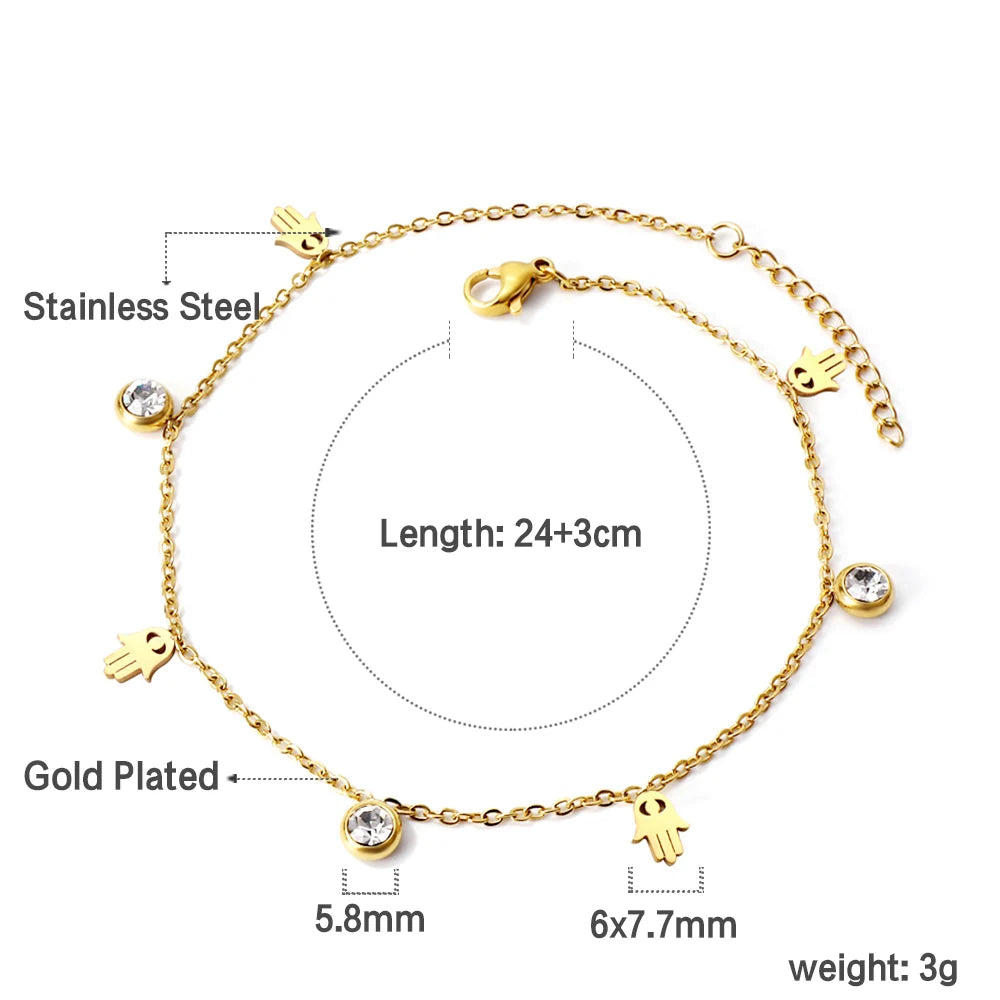 Heart Charm With Crystal Anklets for Women Stainless Steel Bracelet.