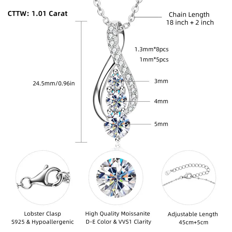Women's 925 Sterling Silver Adjustable Moissanite Necklace