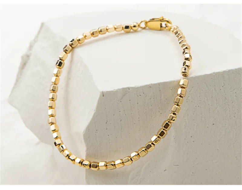 14K Gold Filled Bead Bracelet Handmade Tarnish Resistant for Women.