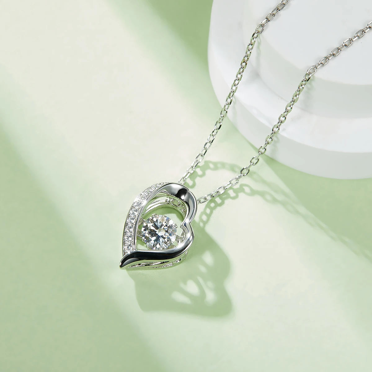 Women's Silver Moissanite Dancing Diamond  Heart Necklace