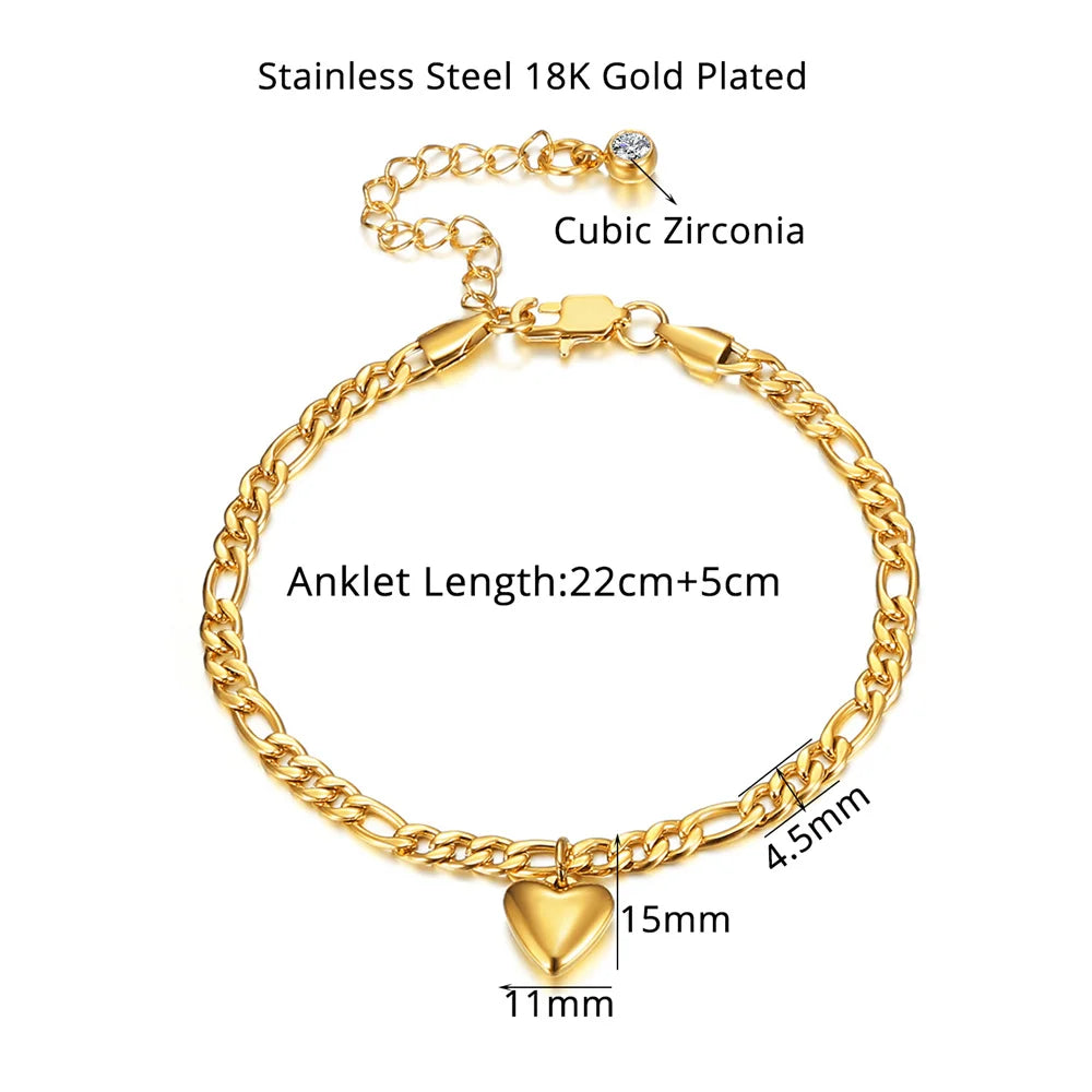 Women Gold Stainless Steel Cuban Ankle Bracelets