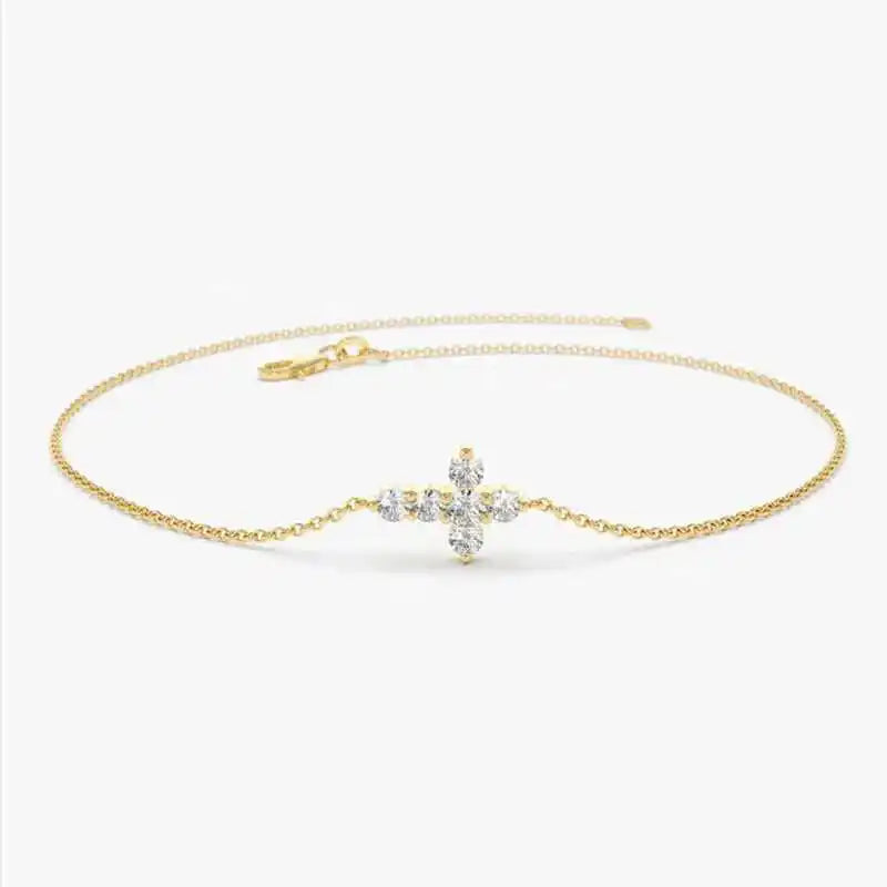 Women Sterling Silver Cross Bracelet Moissanite