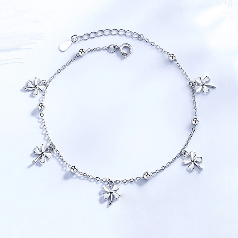 925 Sterling Silver Lucky Clover Pendant Anklets For Women