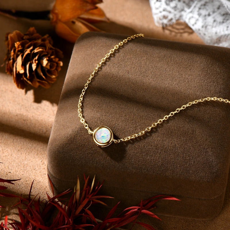 Womens Opal Solitaire Adjustable 925 Silver Chain Bracelet