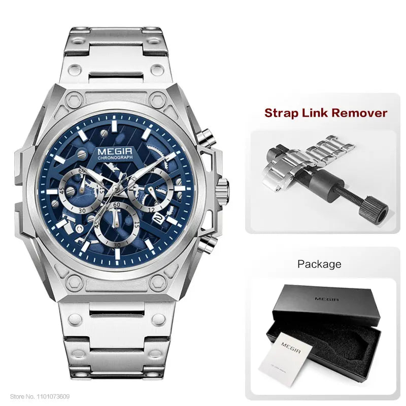 Mens Stainless Steel Dress Wrist Watch Waterproof Chronograph Quartz.