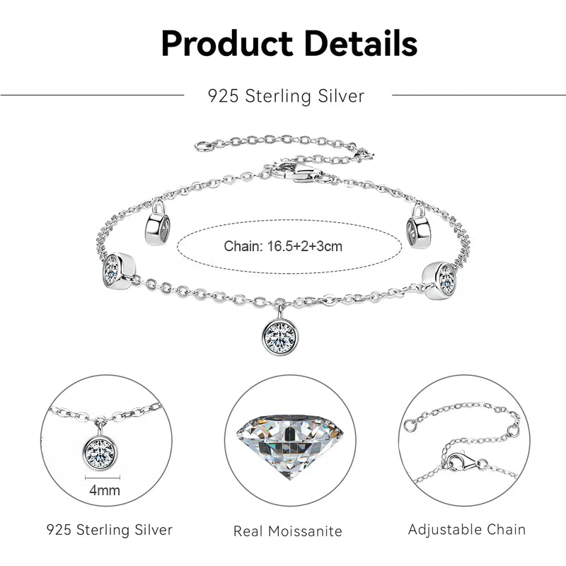 Womens Adjustable Round D Hand Jewelry Moissanite Bracelet