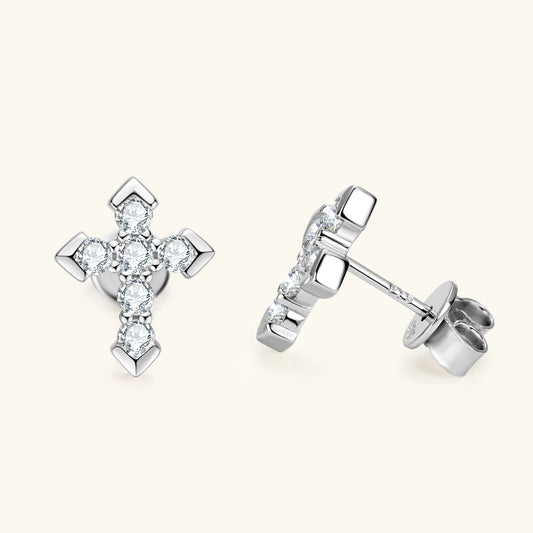 Womens Moissanite 925 Silver Cross  Piercing Stud Earrings