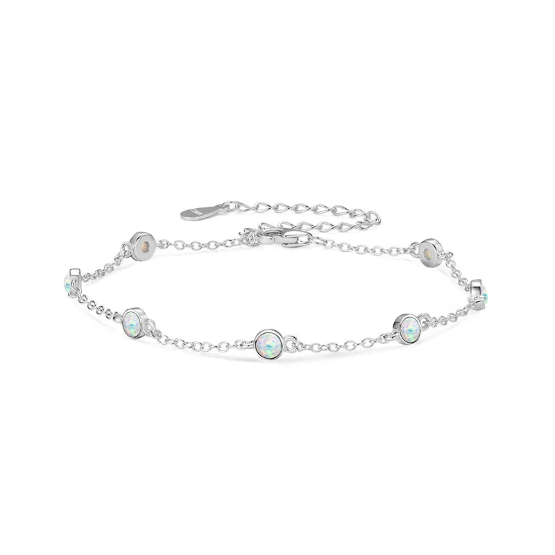 Womens Bezel Silver Adjustable Chain Opal Bracelet