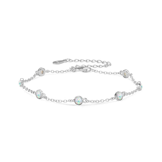 Womens Bezel Silver Adjustable Chain Opal Bracelet