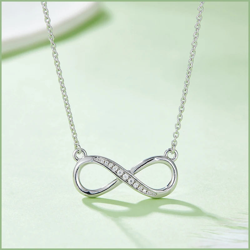Woman's14k Rose Gold Silver Moissanite Infinity Necklace