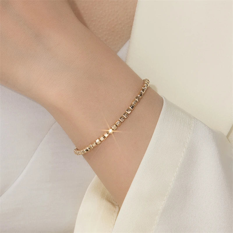 14K Gold Filled Bead Bracelet Handmade Tarnish Resistant for Women.