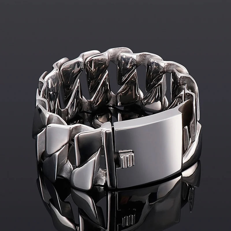Chunky Men's Bracelet Punk 316L Stainless Steel Cuban Charms