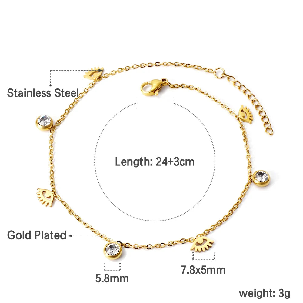 Heart Charm With Crystal Anklets for Women Stainless Steel Bracelet.