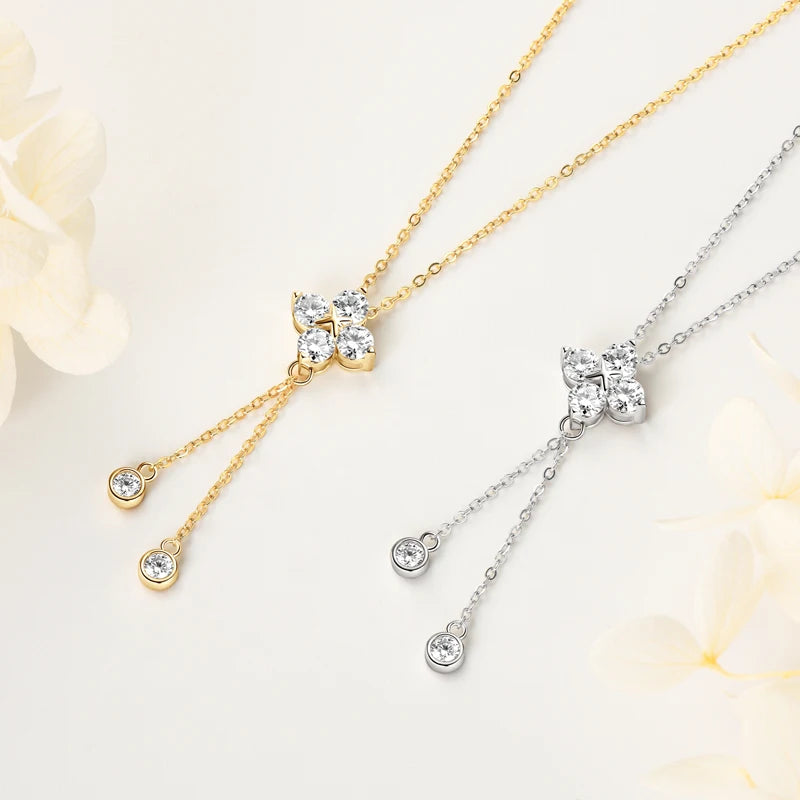 Womans Silver Moissanite Four Leaf Clover Pendant Necklace