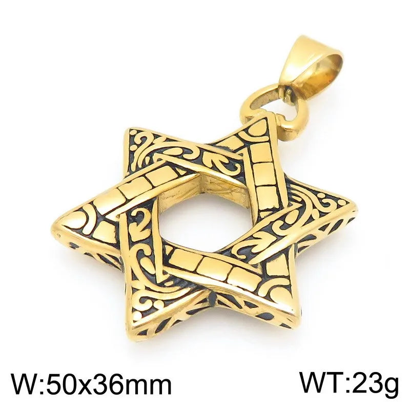 Men's Stainless Steel Chain Link Fashion Hexagram Necklace