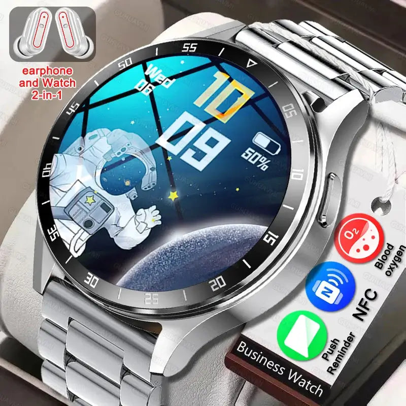 Mens 2 in 1 Wireless Bluetooth Blood Pressure Heart Rate Smart Watch. fashion smart Watch,Fit Bit Mens Watch,Mens Smart Watch