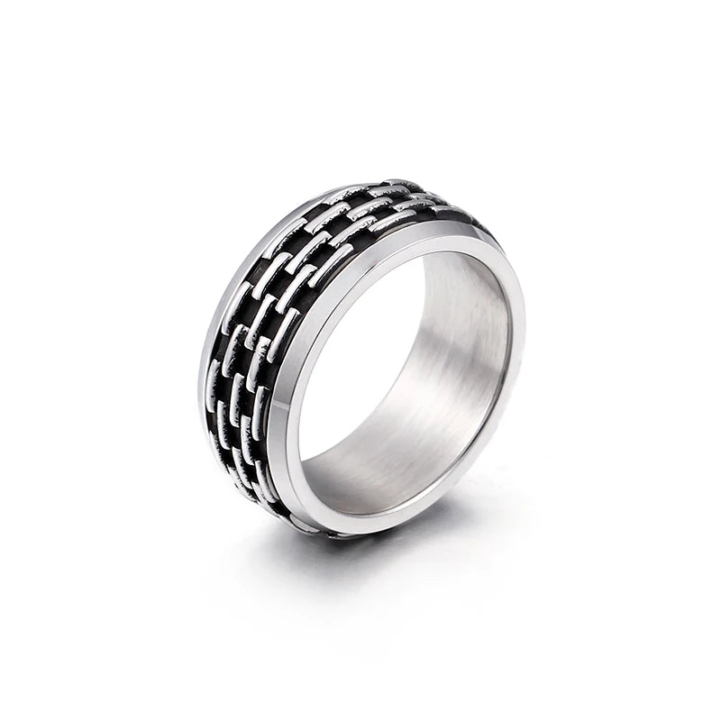 Men's Retro Stainless Steel Cubarn Chain Rotatable Ring