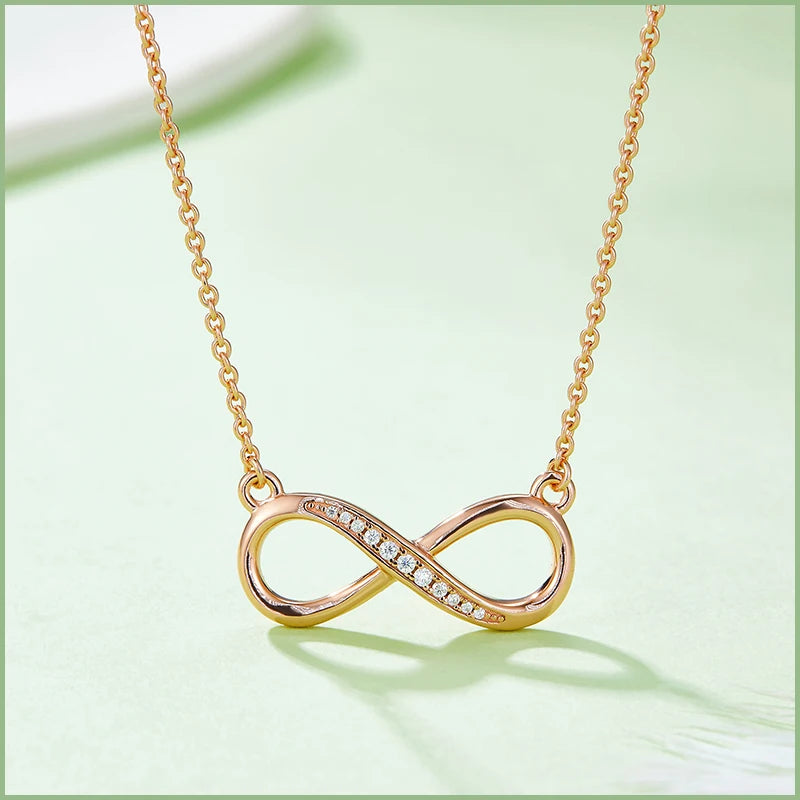 Woman's14k Rose Gold Silver Moissanite Infinity Necklace