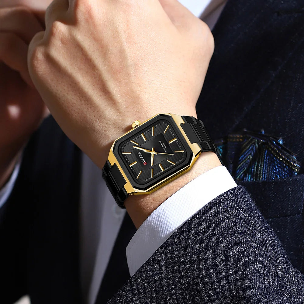 Mens Stainless Steel Rectangle Dial Quartz  Luminous Watch