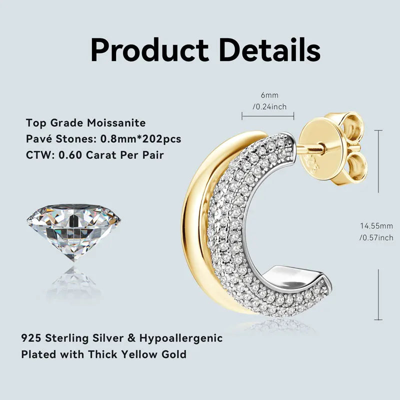 Moissanite 925 Silver Piercing Stud Earrings for Women