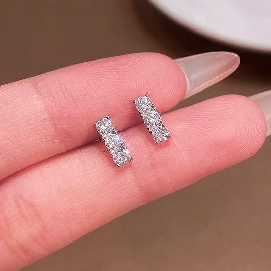 Womens Plated White Gold  Stone Moissanite Stud Earrings