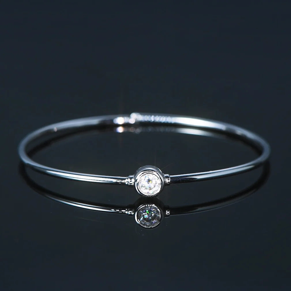 Simple Bangle 925 Silver Bezel Moissanite Bangles for Women