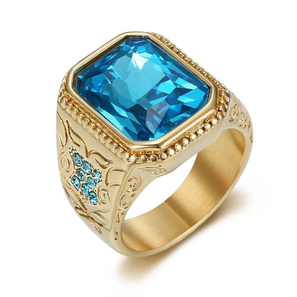 Hip Hop Stainless Steel Blue Square Ring For Men