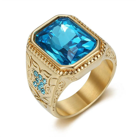 Hip Hop Stainless Steel Blue Square Ring For Men