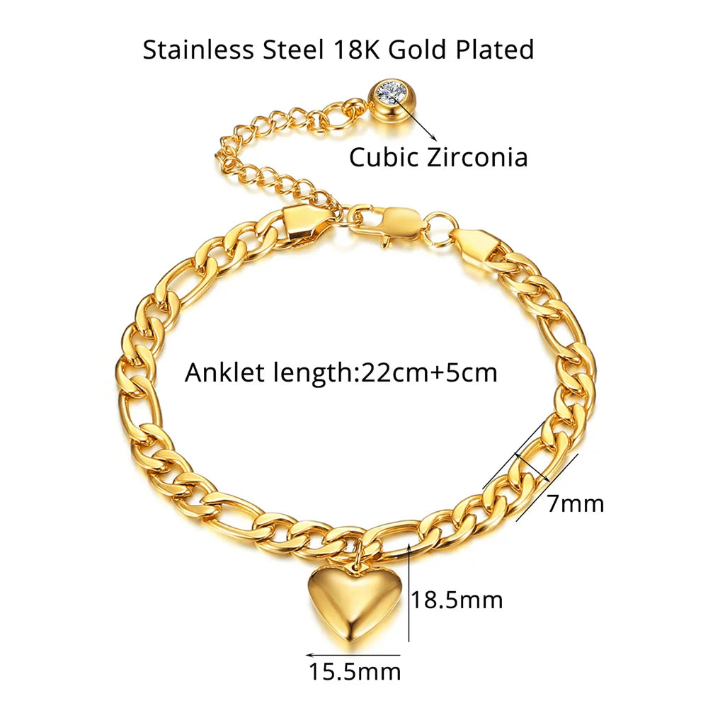 Women Gold Stainless Steel Cuban Ankle Bracelets
