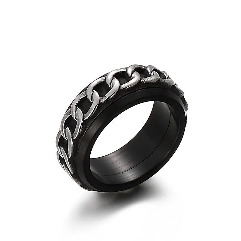 Men's Retro Stainless Steel Cubarn Chain Rotatable Ring