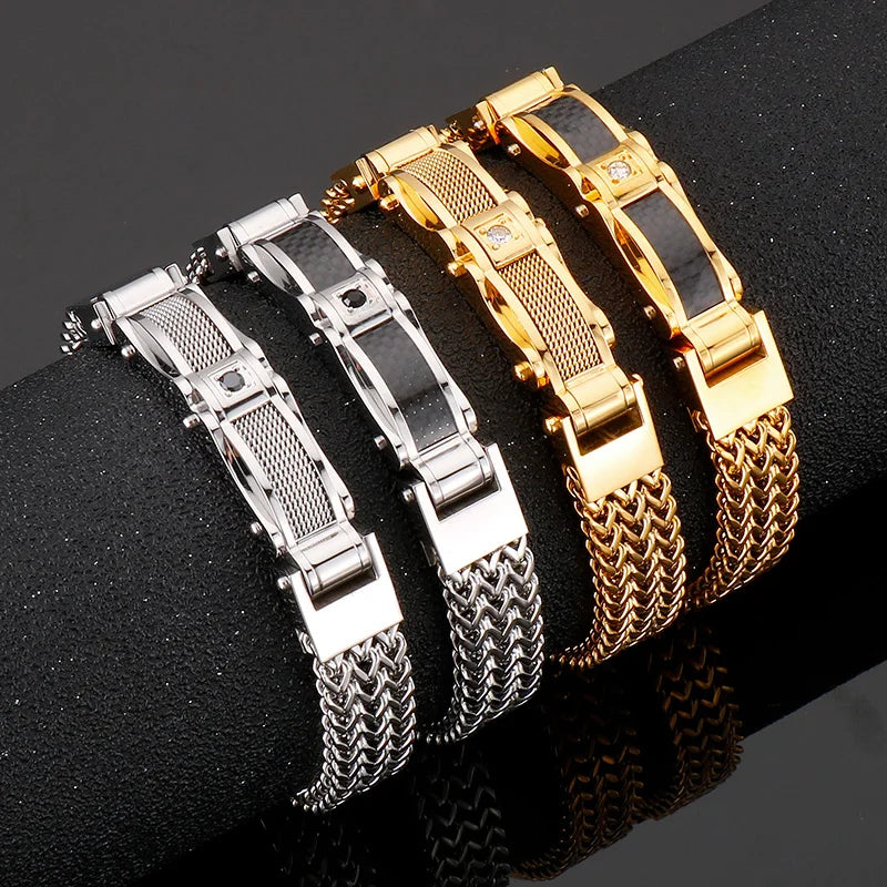 12mm Mesh Chain Biker Bracelet Men Stainless Steel 304 Fashion.