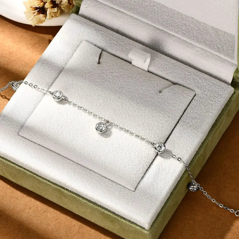Womens Adjustable Round D Hand Jewelry Moissanite Bracelet
