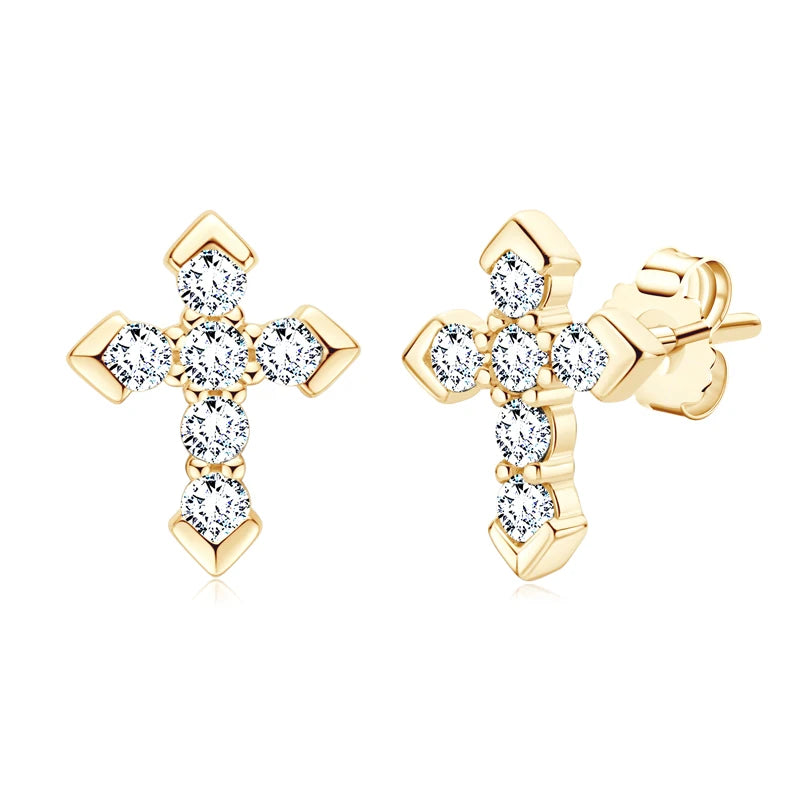 Womens Moissanite 925 Silver Cross  Piercing Stud Earrings