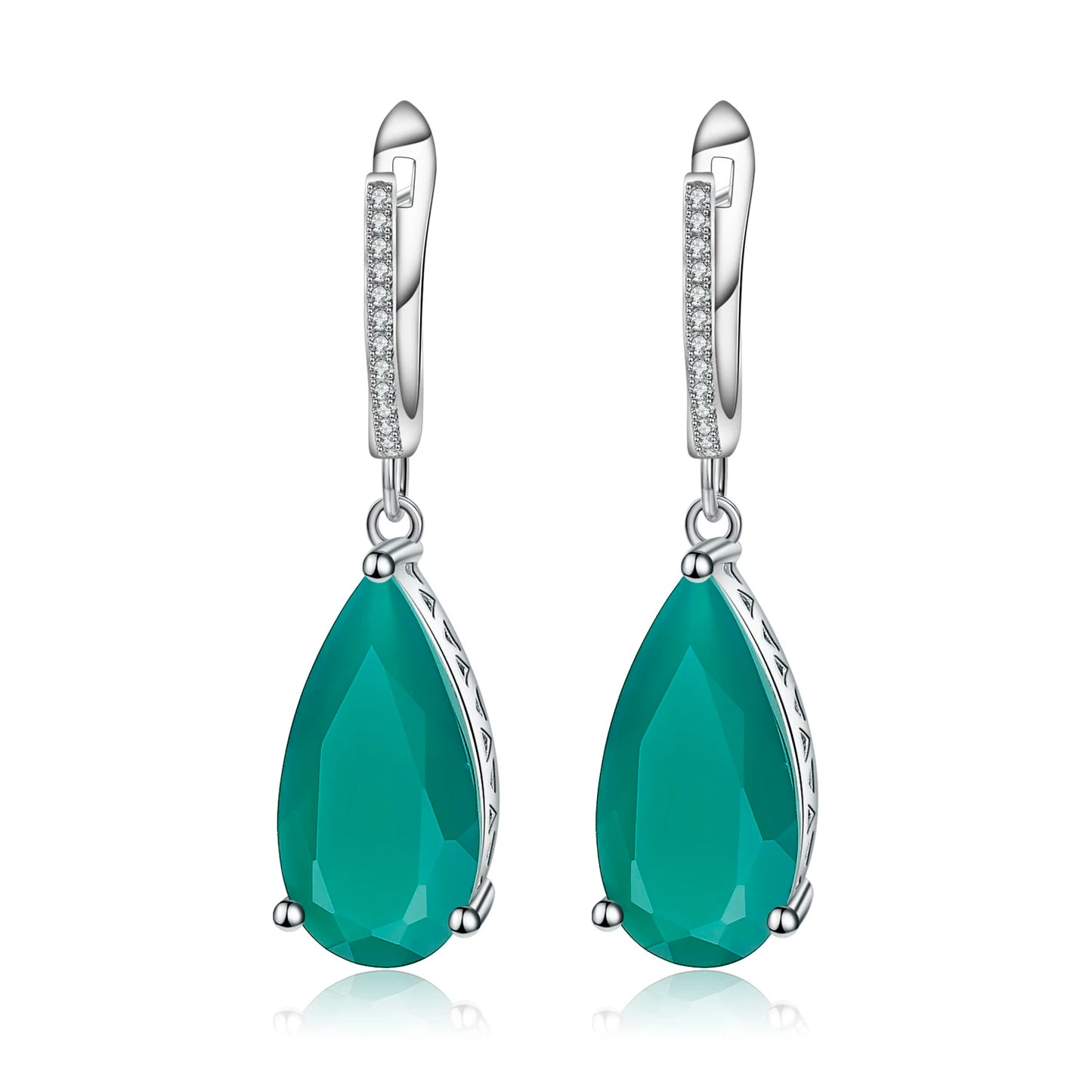 Women's 925  Sterling Silver Green Agate Drop Earrings