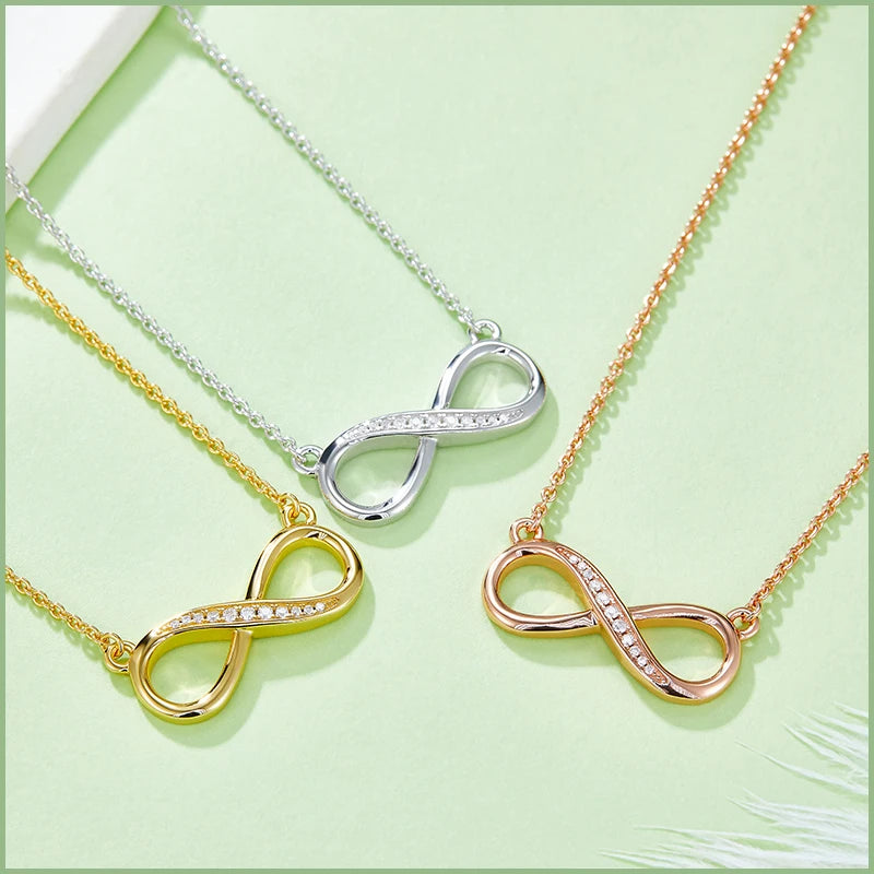 Woman's14k Rose Gold Silver Moissanite Infinity Necklace