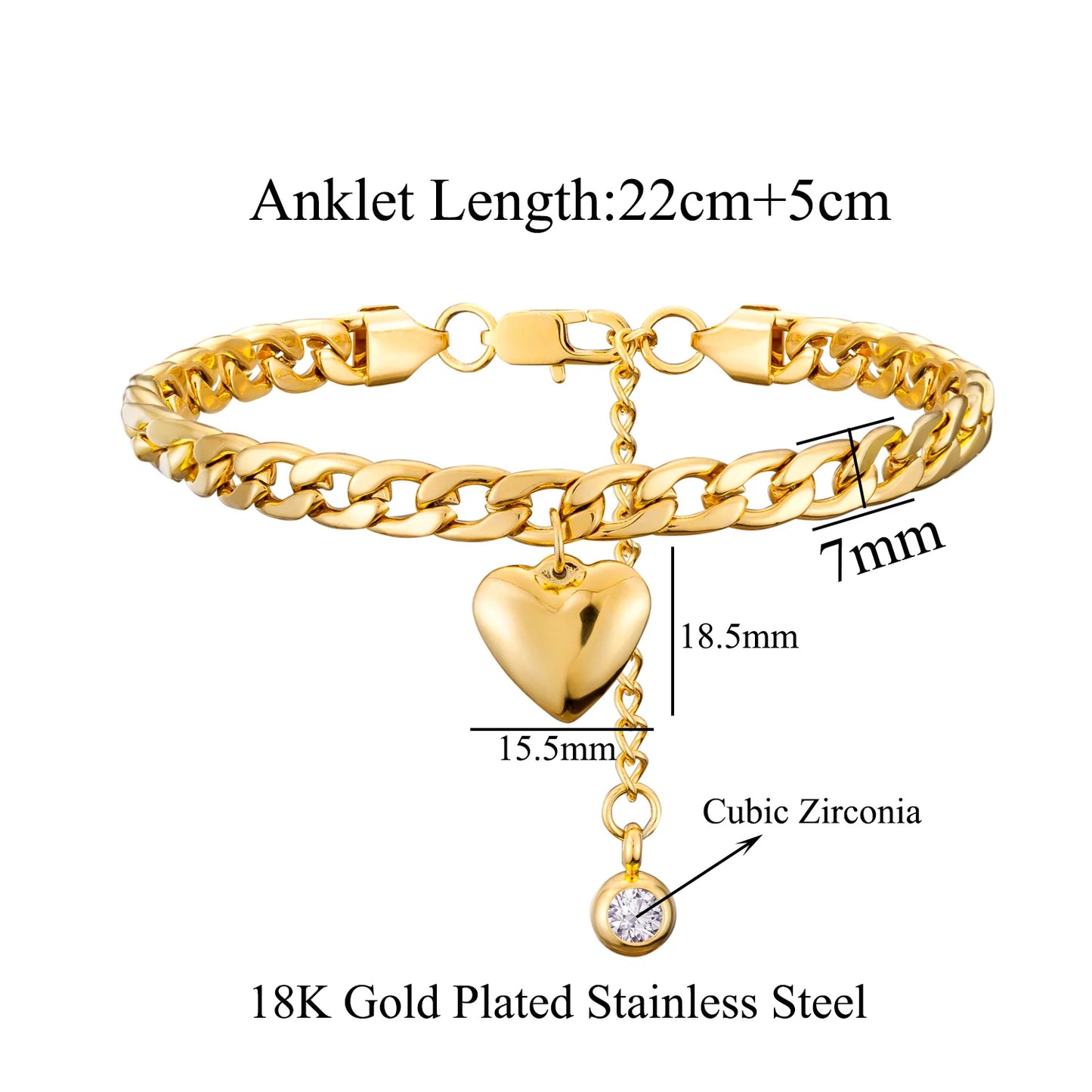 Women Gold Stainless Steel Cuban Ankle Bracelets