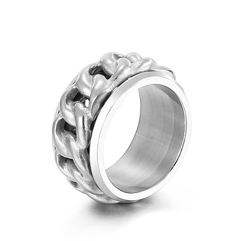 Men's Retro Stainless Steel Cubarn Chain Rotatable Ring